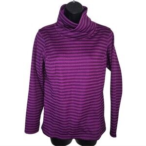 Columbia Fleece Lined Striped Pullover Turtleneck Sweatshirt Purple Size Small